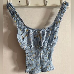 Streetwear Society Light Blue Floral Smocked Blouse